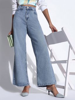 SHOWOFF - Women Solid Blue Wide Leg Jeans