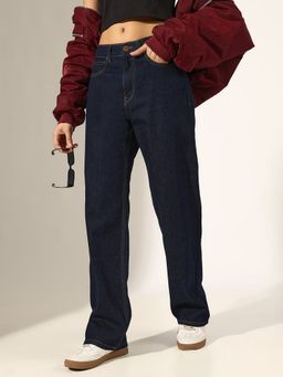 SHOWOFFFF - Women Dark Blue Mid-Rise Relaxed Fit Jeans