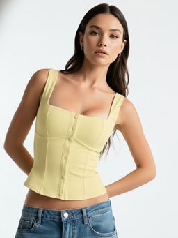 Outzidr - Yellow Shoulder Strap Front Buttoned Tank