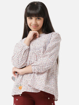 Under Fourteen Only - Girls Top In Printed Poplin with Embroidery