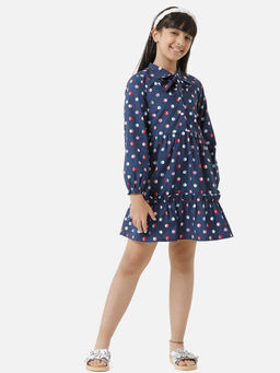 Under Fourteen Only - Girls Dress with All Over Polka Printed Poplin with Bow At Collar