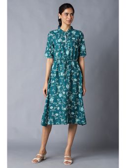 Aurelia - Women Green Floral Print Rayon Dress