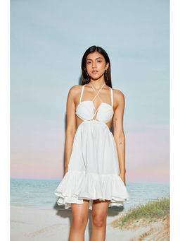 The Clothing Factory - High-Low Volume Dress with Crossover Tie Up At Neck