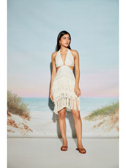 The Clothing Factory - Halter Neck O Ring Dress with Fringe Lace