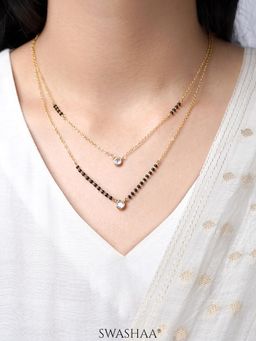 SWASHAA - Quilla Dual Layered Diamond Stud 18K Gold Plated Mangalsutra - White