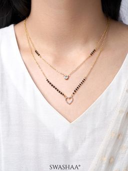 SWASHAA - Daiva Double Layered Heart 18K Gold Plated Mangalsutra - White