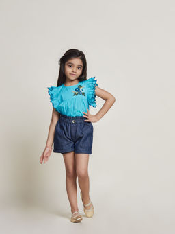 The Tribe Kids - Comfy Cotton Sheeting Girls Shorts-Navy Blue