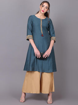 Lakshita - Turquoise Long Embroidery Kurti