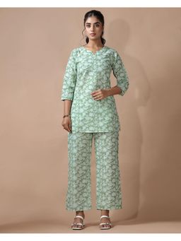 Gahan - Womens Green Floral & Leave Printed Co-Ord Set