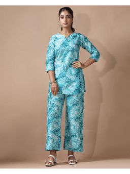 Gahan - Womens Sky Blue Floral Printed Co-Ord Set