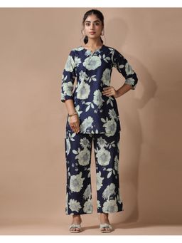 Gahan - Womens Navy Blue Floral Printed Co-Ord Set