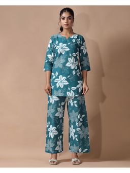 Gahan - Womens Teal Floral Printed Co-Ord Set