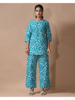 Gahan - Womens Blue Floral Printed Co-Ord Set