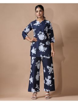 Gahan - Womens Navy Blue Floral Printed Co-Ord Set