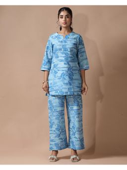 Gahan - Womens Blue Floral Printed Co-Ord Set