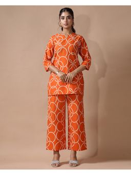 Gahan - Womens Orange Geometric Printed Co-Ord Set
