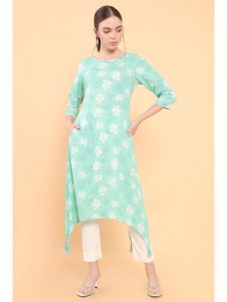 Soch - Women Blue Rayon Printed Kurta