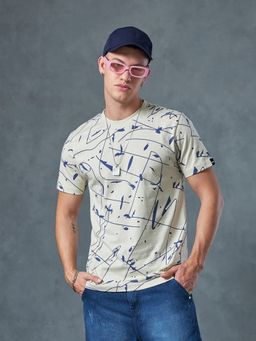 Bewakoof - Men's Beige All Over Printed T-shirt
