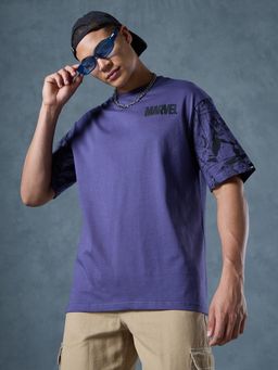 Bewakoof - Official Marvel Men's Skipper Blue Graphic Printed Oversized T-shirt