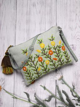 Anekaant - Women Green Cotton Sling Bag with Detachable Strap