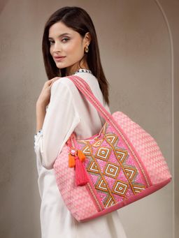 Anekaant - Women Pink Cotton Hobo Bag