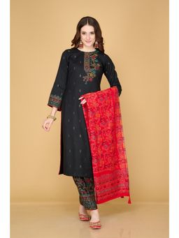 Safaa - Womens Black Acro Wool Woven Unstitched Suit and Dupatta (Set of 3)