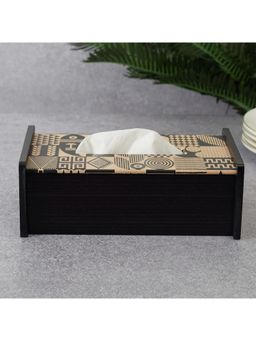 HomeTown - Print Modern Black Engineered Wood Tissue holder in Multi-Color