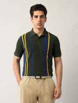 Arrow Sports - Men's Vertical Striped Pure Cotton Polo T-Shirt