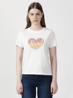 Wrangler - Women Graphic Print White Crew Neck Regular Fit T-Shirt