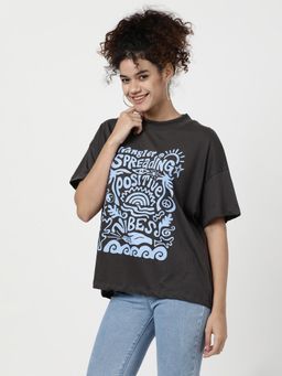 Wrangler - Women Graphic Print Black Crew Neck T-Shirt