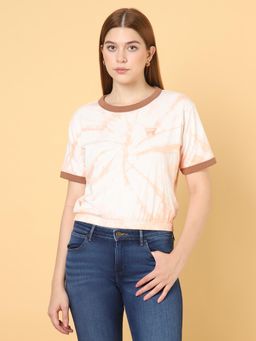 Wrangler - Women Tie and Dye Brown Ringer Loose Fit T-Shirt