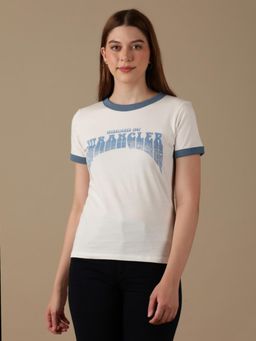 Wrangler - Womens Graphic White Ringer Crew Neck T-Shirt