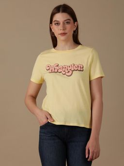 Wrangler - Women Logo Yellow Crew Neck Regular Fit T-Shirt
