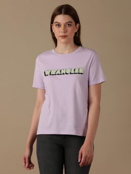 Wrangler - Women Logo Purple Crew Neck Regular Fit T-Shirt