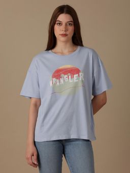 Wrangler - Women Graphic Blue Crew Neck Girlfriend Tee Fit T-Shirt