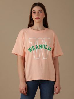 Wrangler - Women Graphic Peach Crew Neck Girlfriend Tee Fit T-Shirt