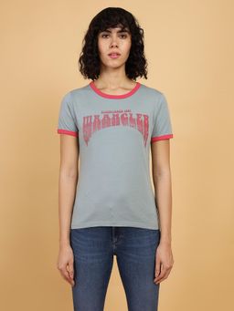Wrangler - Women Logo Green Crew Neck Slim Fit T-Shirt