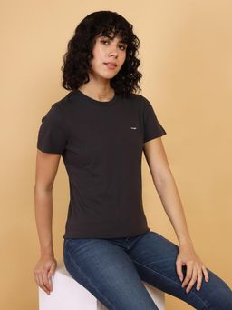 Wrangler - Women Logo Black Crew Neck Regular Fit T-Shirt