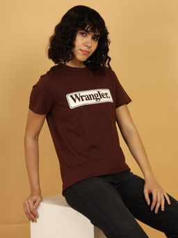Wrangler - Women Logo Burgundy Crew Neck Regular Fit T-Shirt