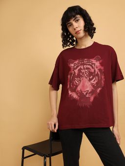 Wrangler - Women Graphic Red Crew Neck Girlfriend Fit T-Shirt