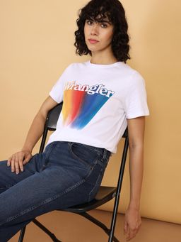 Wrangler - Women Graphic White Crew Neck Regular Fit T-Shirt