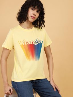 Wrangler - Women Printed Yellow Crew Neck Regular Fit T-Shirt