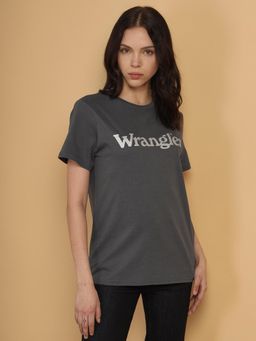 Wrangler - Women Graphic Grey Crew Neck Regular Fit T-Shirt