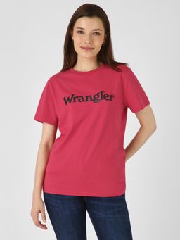 Wrangler - Women Typography Pink Crew Neck Regular Fit T-Shirt