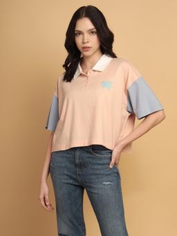 Wrangler - Women Colorblock Pink Collar Oversize Fit T-Shirt