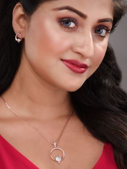 Saraf RS Jewellery - Rose Gold Plated Circular Pendant Necklace (Set Of 3)