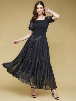 LIFE WITH POCKETS - Women's Black Polyester Asymmetric Ankle Length Dress
