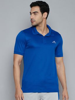 Alcis - Men Blue Solid Polo Collar Slim Fit T-shirt