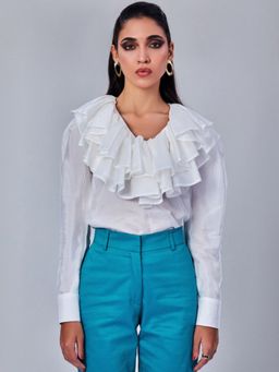 Prot Official - White Ruffle Neck Top