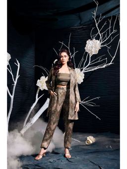 Qunic - Weaving with Position Print Long Blazer Pant Set